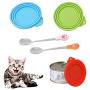 SENHAI 3 Pcs Silicone Pet Can Covers & 2 Pcs Pet Spoons, Canned Food Lid and Spoon for Dog and Cat, One Meet Three Sizes - Red Green, Light Blue