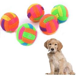 Pet Dog Chew Toys Teeth Cleaning Toy Balls Durable Dog Treat Balls Pet Ball for Small Dogs Funny Interactive Balls Elastic Flash Light Squeaky Spike Ball Molar Plastic Entertained Toy 1PC