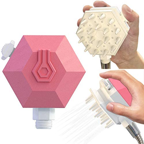 USWT Hexagonal Ergonomic Design Pet Bath Brush Dog Shower Head Bathtub Shower Attachment Sprayer Easy and Comfortable to Hold (Pink)