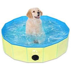 Zacro Foldable Small Dog Pool - Pet Dog Cats Paddling Bath Pool, Small Outdoor Bathing Tub for Dogs Cats and Kids (31.5 X 7.9 in)