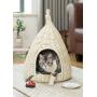 PawsMark Natural Willow Pet Sleeping Bed, Cave, Basket for Dog or Cats with Cushion, White (QI003681)
