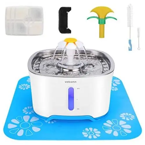 Cat Water Fountain, Stainless Steel Top and Intelligent Auto Power Off Pump, 2.5L Pet Water Fountain with 3 Carbon Filters, 1 Mat and 2 Cleaning Brushes, Water Level Window with Smart LED Light (Blue) Cat Water Fountain, Stainless Steel Top and Intelligent Auto Power Off Pump, 2.5L Pet Water Fountain with 3 Carbon Filters, 1 Mat and 2 Cleaning Brushes, Water Level Window with Smart LED Light (Blue)
