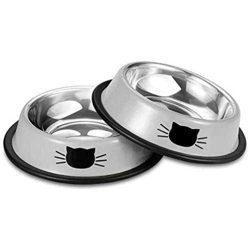 Comsmart Stainless Steel Pet Cat Bowl Kitten Puppy Dish Bowl with Cute Cats Painted Non-Skid for Small Dogs Cats Animals (2 Pack)
