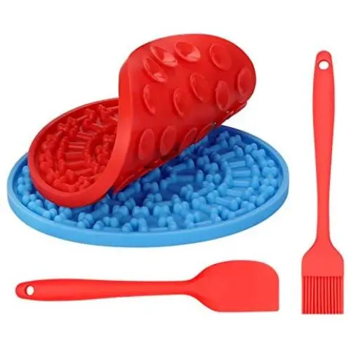 HOISTAC Dog Lick Mat Set For Bathing Grooming And Training,Dog Slow Feeder With 37 Powerful Suction Cups,Lick Pad For Dog Contains Silicone Spatula And Brush, Bathing Buddy For Dogs,2pcs, Blue And Red HOISTAC Dog Lick Mat Set For Bathing Grooming And Training,Dog Slow Feeder With 37 Powerful Suction Cups,Lick Pad For Dog Contains Silicone Spatula And Brush, Bathing Buddy For Dogs,2pcs, Blue And Red