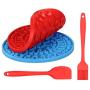 HOISTAC Dog Lick Mat Set For Bathing Grooming And Training，Dog Slow Feeder With 37 Powerful Suction Cups，Lick Pad For Dog Contains Silicone Spatula And Brush， Bathing Buddy For Dogs，2pcs, Blue And Red