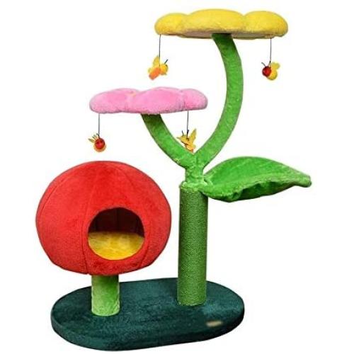 Cute Cat Tree, Pumpkin Condo, Soft and Spacious Flower Perch, Sisal Scratching Posts, Dangling Bee Toys, for Kitten Play and Sleep