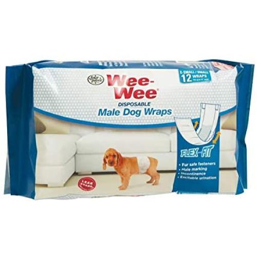 Four Paws Wee-Wee Male Dog Wraps, Disposable, X-Small/Small 12 Count, 4 Pack