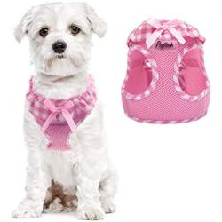 PUPTECK Checkered Frills Soft Mesh Dog Vest Harness Puppy Padded Pet Harnesses for Cat Small Dogs (XS: Chest 9.4-10.2'', Neck 8.5'', Pink)