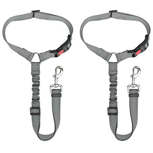 SlowTon Dog Seat Belt, 2 Pack Pet Car Seatbelt Headrest Restraint Adjustable Puppy Safety Seat Belt Reflective Elastic Bungee Connect Dog Harness in Vehicle Travel Daily Use