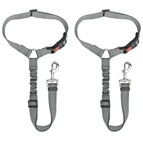 SlowTon Dog Seat Belt, 2 Pack Pet Car Seatbelt Headrest Restraint Adjustable Puppy Safety Seat Belt Reflective Elastic Bungee Connect Dog Harness in Vehicle Travel Daily Use