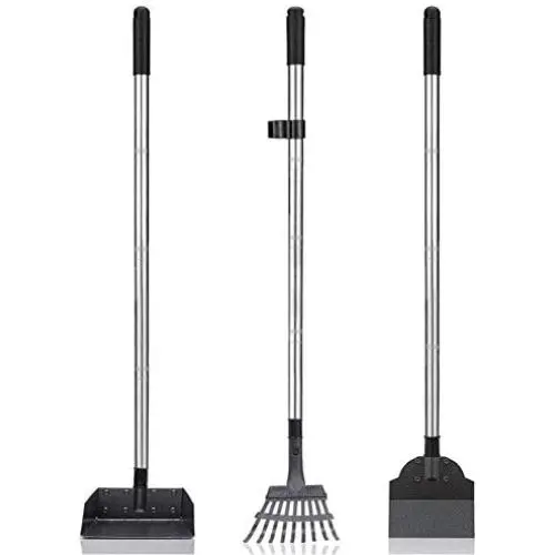 Dog Pooper Scooper Set, 3 Pack Adjustable 57.1 Inches Long Handle Metal Tray, Rake and Spade Poop Scoop for Waste Removal, No Bending Clean Up for Large and Small Dog - (Bonus 2 bags and hold bag)