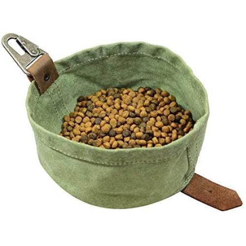Hide & Drink Travel Dog Food & Water Bowl Handmade Waxed Canvas