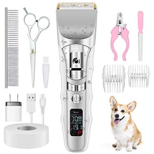 Dog Clippers, Professional Dog Grooming Clipper 5-Speed Low Noise Electric Hair Clippers High Power Rechargeable Cordless Pet Grooming Kit Tools for Small Large Dogs Cats Pets with Thick Heavy Coats