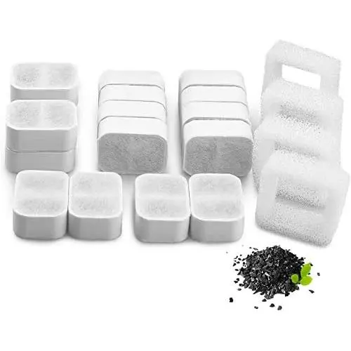 Keprix Ceramic Cat Water Fountain Replacement Filters, 16 Carbon Filters and 4 Foam Filters Suitable for IPETTIE Tritone/Fiumi Ceramic Pet Lotus Cats and Dogs Water Fountain Keprix Ceramic Cat Water Fountain Replacement Filters, 16 Carbon Filters and 4 Foam Filters Suitable for IPETTIE Tritone/Fiumi Ceramic Pet Lotus Cats and Dogs Water Fountain