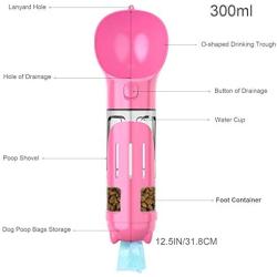 Newthinking Dog Water Bottle for Walking, Portable Dog Water Travel Dispenser with Food Container, Poop Shove and Waste Bag for Pets Outdoor Walking, Hiking, Travel