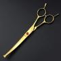 Freelander 6 PCS Pet Grooming Scissors Kit With round head, 7 inch Gold Used for Dog or Cat with Cutting Scissors, Thinning Shear, Curved Scissors, Grooming Comb