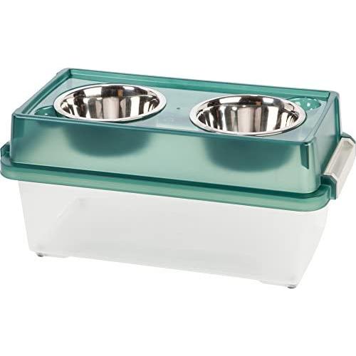 IRIS USA, Inc. Elevated Feeder with Airtight Storage, Medium, Green/Clear FS-M