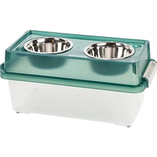 IRIS USA, Inc. Elevated Feeder with Airtight Storage, Medium, Green/Clear FS-M