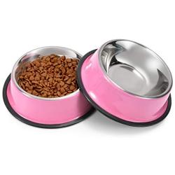 LEACOOLKEY Stainless Steel Dog Bowl for Small/Medium/Large Dog,Cat,Pet-Food/Water Bowls with Rubber Base Reduce Spill Set of 2