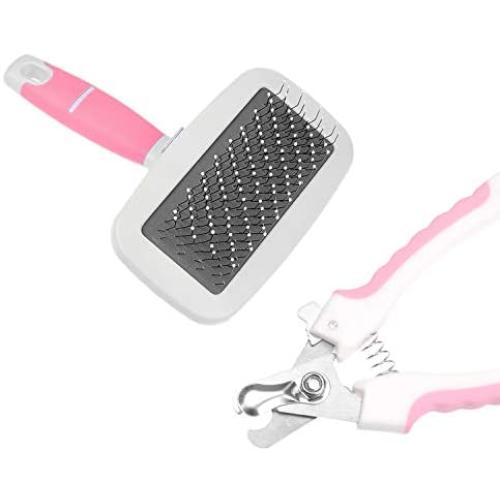 ECO-FUSED Slicker Brush and Nail Clippers for Dogs, Cats and Other Pets - Essential Animal Grooming/Claw Care Tools - Ideal Trimmers to Clip Thick Nails