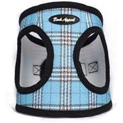 Dog Harness: Bark Appeal Step in Plaid Mesh EZ Wrap, Large 19'' to 22'', Light Blue