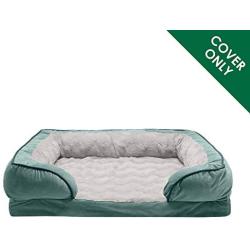 Furhaven Pet Dog Bed - Cooling Gel Memory Foam Faux Fleece and Chenille Soft Woven Traditional Sofa-Style Living Room Couch Pet Bed with Removable Cover for Dogs and Cats