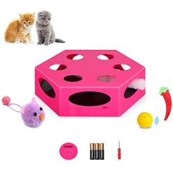 Electric Interactive Cat Toy Maze Box,Automatic Smart Random Rotating Plush Worm Teaser,Kicker Cat Balls Bell Catnip Toys,Cat Toys for Indoor Cats,Kitten,Kitty -Auto Off Timer,Battery Included