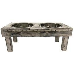 Huntley Pet Berjen Table Elevated Double Bowl Pet Feeder, White Wash