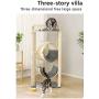 Cat Tower, Wooden Cat Condo, 3 Level Kitten Cat Tree, with Scratching Board & Post, Arched Pet Bed, Cozy Mat, Pet Furniture with Platform