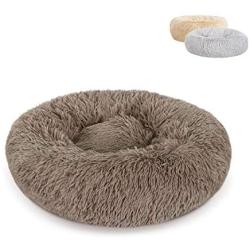 Bathonly Calming Anti-Anxiety Pet Bed Pillow Bed Faux Fur Cuddler Donut Bed for Small Dogs and Cats up to 15 pounds,Coffee 19.7