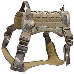 Tactical Dog Harness, Military Dog Harness No Pull, Adjustable Dog Harness Vest Large with Control Handle, Service Dog Training Harness for Daily Walking, Hunting with MOLLE, Quick Release