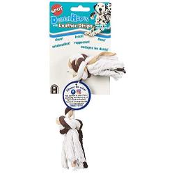 Dental Rope with Leather Strips Dog Toy - 2 Knot Medium