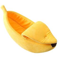 Sikye Novelty Pet House,Small Pet Bed Banana Shape Warm Soft Cloth Breathable Bed Mini Cat Nest (S, Yellow)