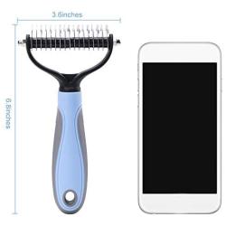 Pet Grooming Tool, 2 Sided Professional Undercoat Rake for Cats & Dogs, Safe and Effective Dematting Comb, for Easy Mats & Tangles Removing, Long Short Haired Pets (Blue)