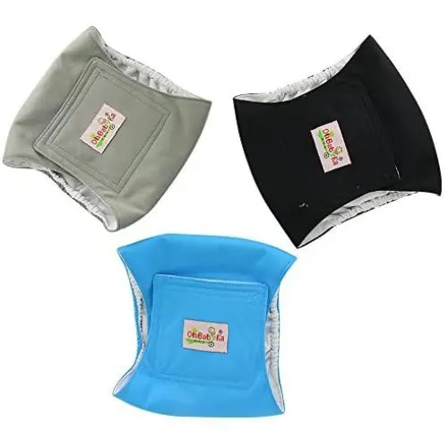 Ohbabyka Resuable Wrap Diapers for Male Dogs, Male Dog Belly Band (Pack of 3), Size M