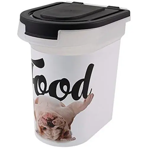 Paw Prints 15 Pound Pet Airtight Food Storage Container, Carlos the Bulldog Design, Includes Snap-In 1 Cup Measured Scoop, 12.5 L x 9.75 W x 13.38 inches, 37716 Paw Prints 15 Pound Pet Airtight Food Storage Container, Carlos the Bulldog Design, Includes Snap-In 1 Cup Measured Scoop, 12.5 L x 9.75 W x 13.38 inches, 37716