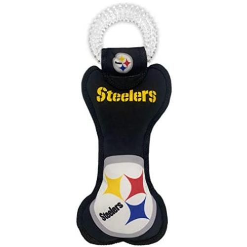 Pets First NFL Pittsburgh Steelers Dental Dog TUG Toy with Squeaker. Tough PET Toy for Healthy Fun, Teething & Cleaning Pets Teeth & Gum, Team Color, one Size (PIT-3310)