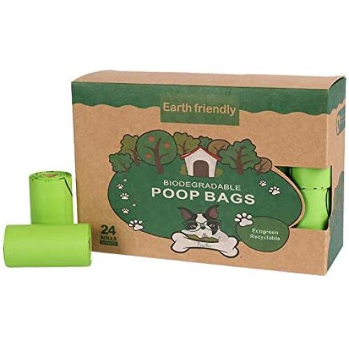 Pet dog poop bag, pet poop bag-environmentally friendly degradable pet poop bag, cleaning and care, extra thick leak-proof bag (Scented) (Green, Pocket2-24 rolls in a box)