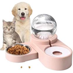 PetFun 2 in1 Pet Bowls Set Automatic Water Dispenser, No-Spill Dog Water Bowl & Dish Stainless Steel Durable & Detachable Feeder Bowl for Cats & Dogs