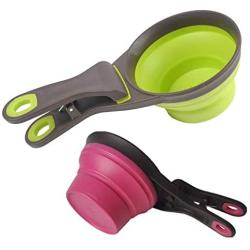 Acronde Collapsible Pet Scoop Silicone Measuring Cups Set Sealing Clip 3 in 1 Multi-Function Scoop Bowls Bag Clip for Dog Cat Food Water Set of 2 (1 Cup & 1/2 Cup Capacity)