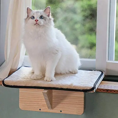 Petsfit Safety Sturdy Cat Window Perch, Natural Solid Wood and Long-haired Cushion, Without Damage, Not Fit All Windows Petsfit Safety Sturdy Cat Window Perch, Natural Solid Wood and Long-haired Cushion, Without Damage, Not Fit All Windows