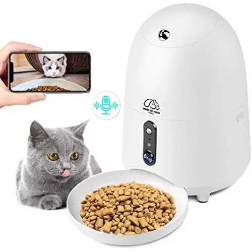 Automatic Cat Feeder, HD Camera WiFi Enabled Smart Auto Pet Feeder, Programmable Timed Dog Food Dispenser, Portion Control, Night Vision, Voice and Video Recording, App for iPhone and Android Automatic Cat Feeder, HD Camera WiFi Enabled Smart Auto Pet Feeder, Programmable Timed Dog Food Dispenser, Portion Control, Night Vision, Voice and Video Recording, App for iPhone and Android