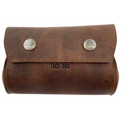 Taco Dog, Poop Bag Pouch Handmade from Full Grain Leather - Convenient Carrier, Clips onto Leash, Dispenser, Easy Cleanup When Walking - All Natural, Lightweight, Accessory - Bourbon Brown