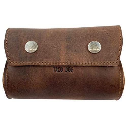 Taco Dog, Poop Bag Pouch Handmade from Full Grain Leather - Convenient Carrier, Clips onto Leash, Dispenser, Easy Cleanup When Walking - All Natural, Lightweight, Accessory - Bourbon Brown