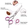 PetQoo Dog Grooming Scissors with Safety Round Tips, Heavy Duty Titanium Pet Grooming Trimmer Kit, Thinning Shears, Straight Scissors with Comb for Dogs and Cats(Pink)