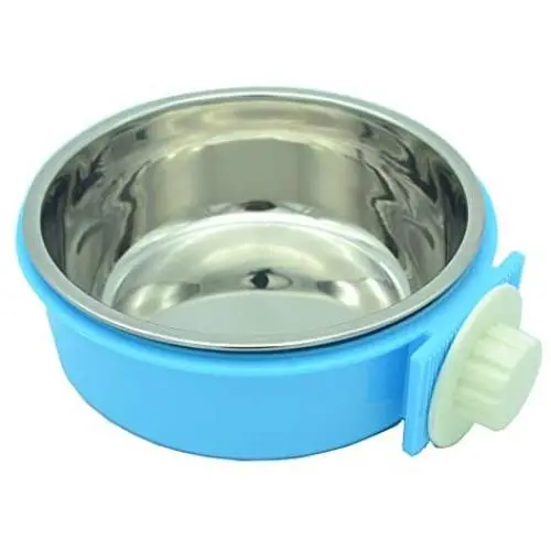 RUBYHOME Dog Bowl Feeder Pet Puppy Food Water Bowl, 2-in-1 Plastic Bowl & Stainless Steel Bowl, Removable Hanging Cat Rabbit Bird Food Basin Dish Perfect for Crates & Cages