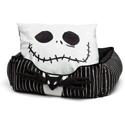 Nightmare Before Christmas Jack Skellington Bolstered Corded Cuddler Dog/Cat Bed with Removable Toy Bat, Machine Washable