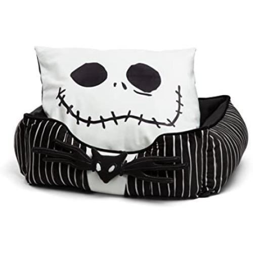 Nightmare Before Christmas Jack Skellington Bolstered Corded Cuddler Dog/Cat Bed with Removable Toy Bat, Machine Washable