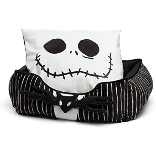 Nightmare Before Christmas Jack Skellington Bolstered Corded Cuddler Dog/Cat Bed with Removable Toy Bat, Machine Washable