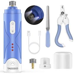 TAOCOCO Dog Nail Grinder, Build-in LED Light Rechargeable 3-Speeds Powerful Electric Pet Nail Trimmer, Low Noise Painless Dog Paw Trimmer Claw Care Grooming for S/M/L Dogs Cats with Clipper and File